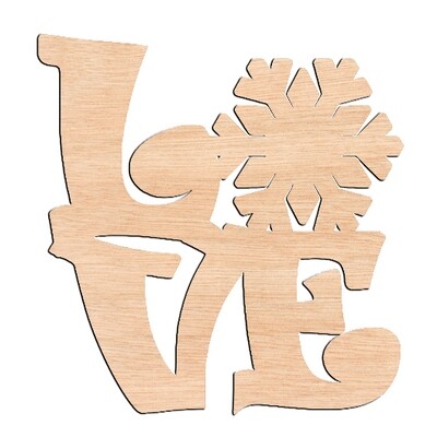 "LOVE" with Snowflake - Raw Wood Cutout