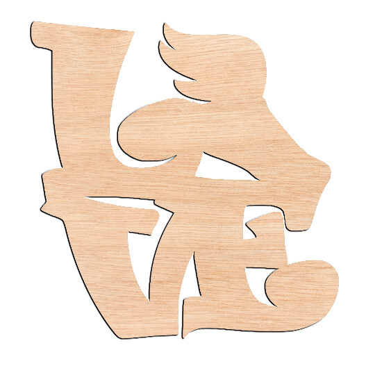 &quot;LOVE&quot; with Winged Shoe - Raw Wood Cutout
