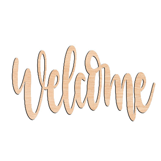 &quot;WELCOME&quot; Cursive Script- Raw Wood Cutout