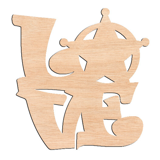 &quot;LOVE&quot; with Deputy Badge - Raw Wood Cutout