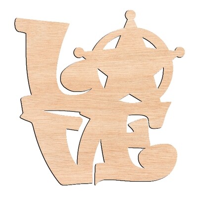 &quot;LOVE&quot; with Deputy Badge - Raw Wood Cutout
