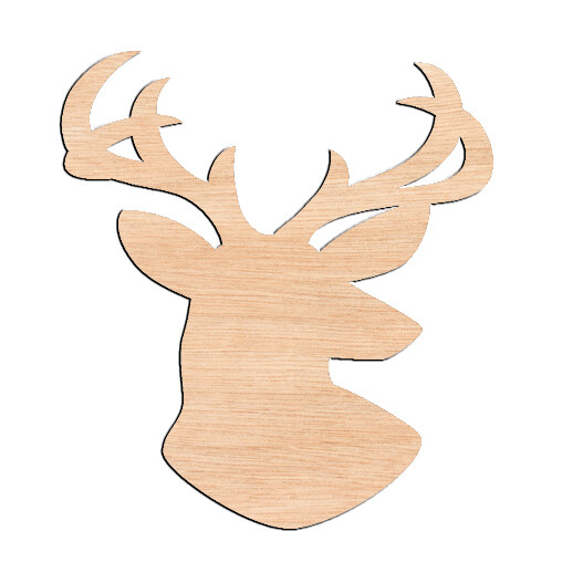 Deer Head Angled - Raw Wood Cutout