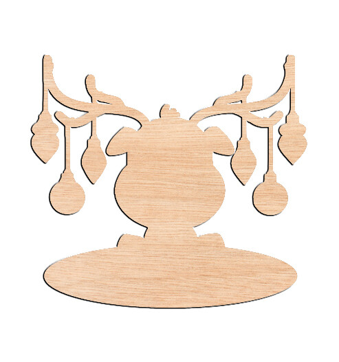 Rudolph with Ornaments - Raw Wood Cutout