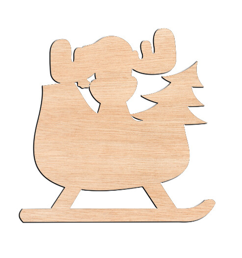 Moose in Sleigh - Raw Wood Cutout