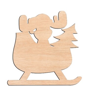 Moose in Sleigh - Raw Wood Cutout