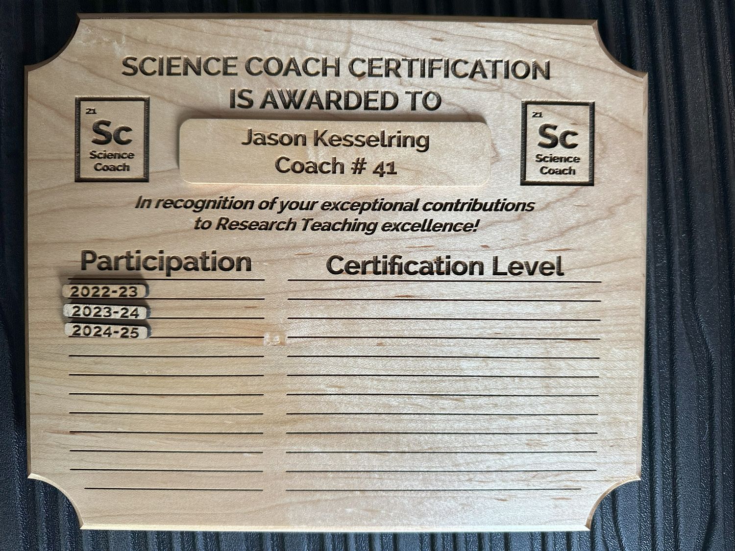 Science Fair Award- Perpetual Plaque