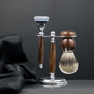 Men's Shaving Set - Wood and Chrome Stand Men's Shaving Set - Wood and Chrome Stand
