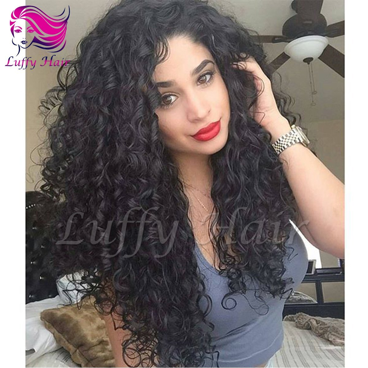 8A Virgin Human Hair 180% Density Curly Wig - KWL024
