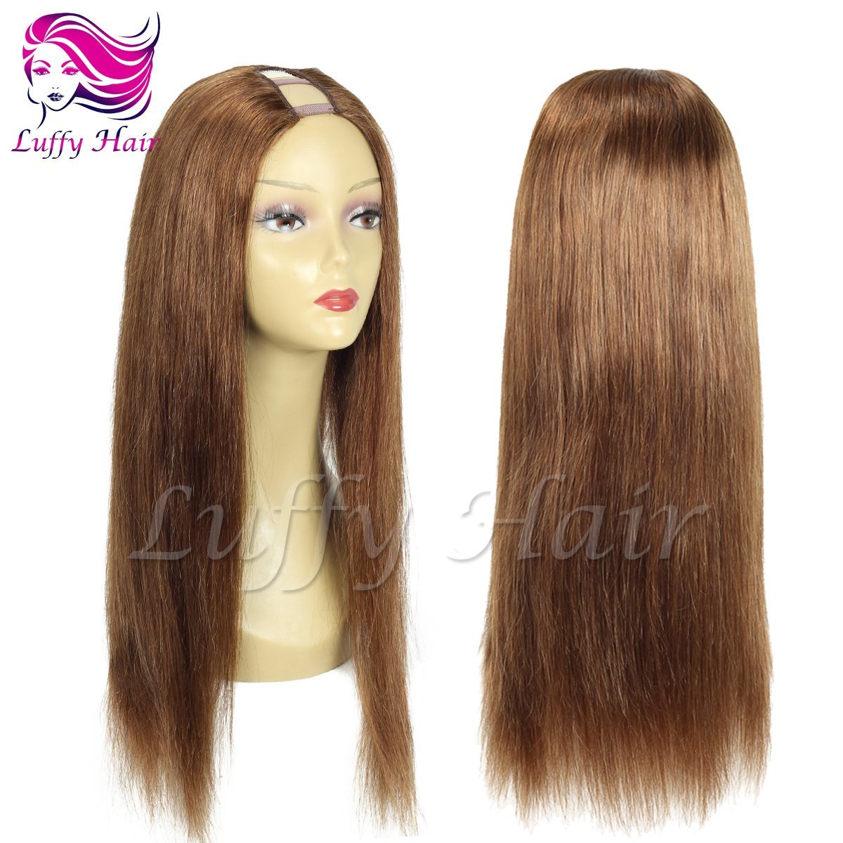 8A Virgin Human Hair Color #6 Silky Straight U Part Wig - KWU067