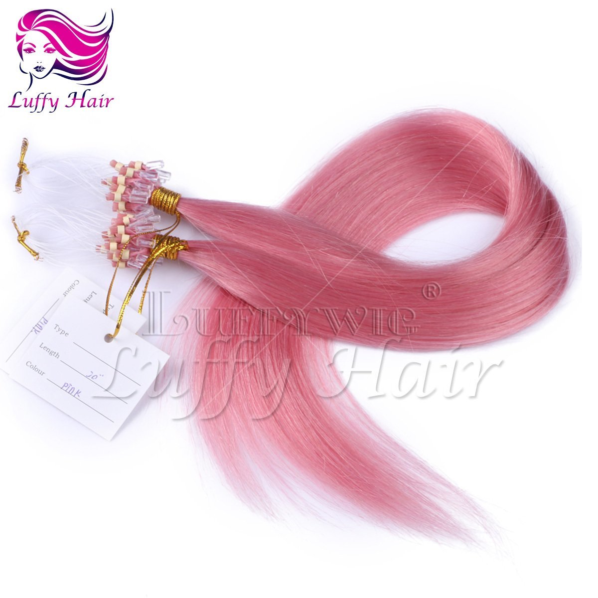 10A Virgin Human Hair Color #Pink Silky Straight Micro Loop Ring Hair Extensions - KML007