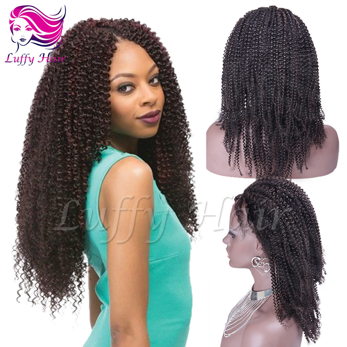 8A Virgin Human Hair Afro Kinky Curly Wig - KWL010