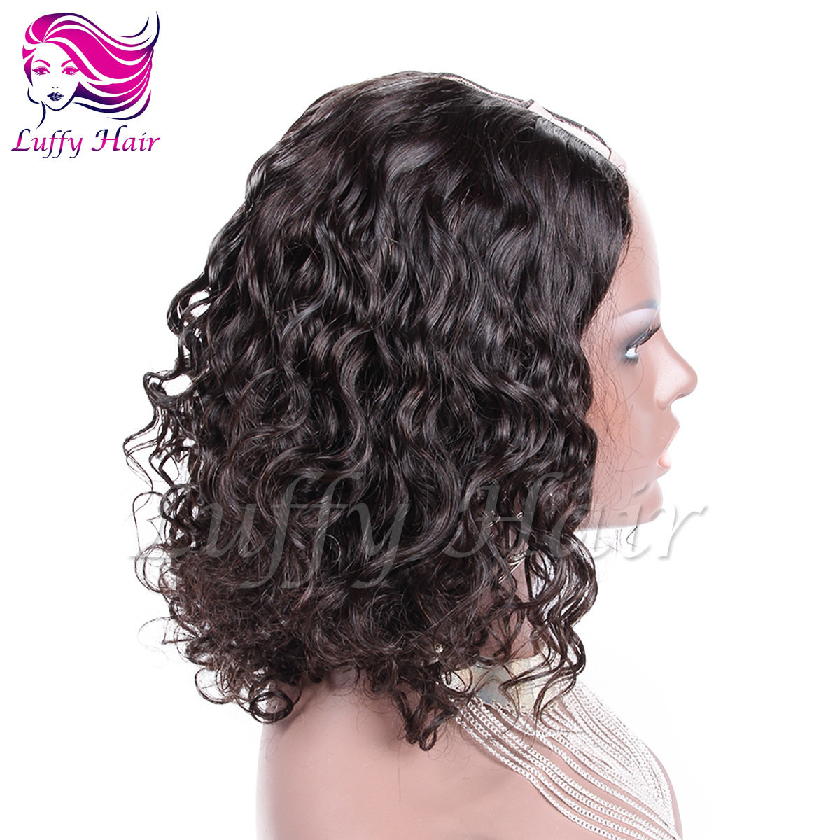 8A Virgin Human Hair Short Curly U Part Wig - KWU012