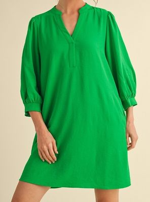 Solid 3/4 Peasant Sleeves Dress