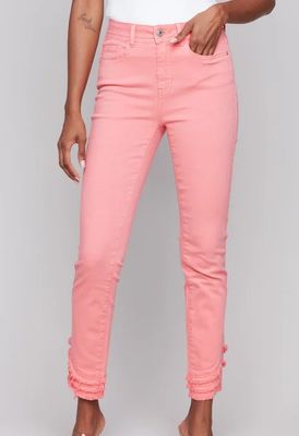 Tiered Fringe Hemmed Skinny Legged Jeans