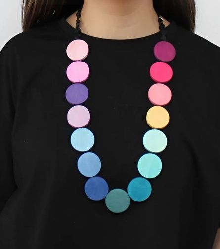 Wood Rainbow Bead Necklace