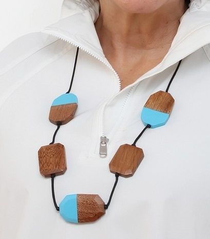 Blue Resin and Wood Statement Necklace