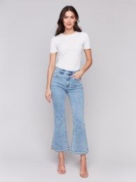 Metallic Blanket-Stitch Flare Jean, Size: 4