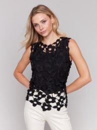 Crochet Sleeveless Top, Colour: Black, Size: S
