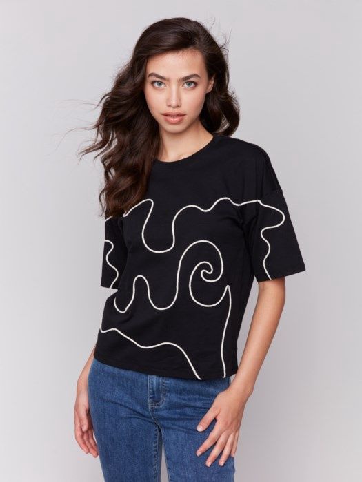 Tee w/ Soutauche Detail, Colour: Black, Size: S