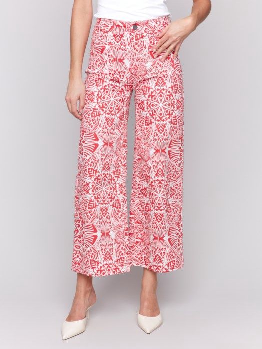 Printed Cropped Flare Leg Pant, Colour: Fiesta, Size: 2