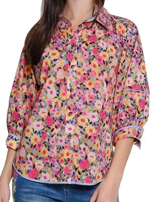 Puffy Sleeve Button Up Top