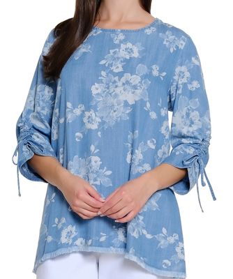 Ruche Slv Lace Up Back Top