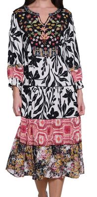 Mixed Print Dress W/ Embroidery