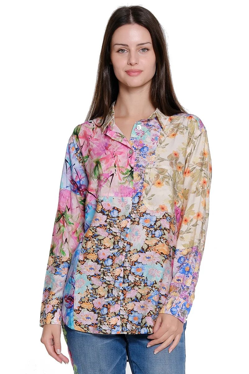 Patched Print Button Up Shirt