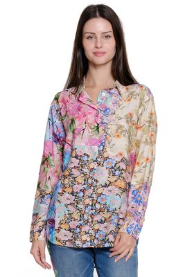 Patched Print Button Up Shirt