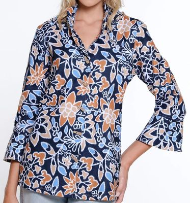 Creme Brulee- 3/4 Flounce Slv Wire Collar Bttn Front Top
