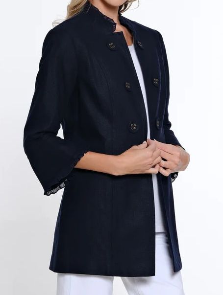 Creme Brulee-Petite 3/4 Flounce Slv Dbl Button Lined Jacket, Size: Petite Small