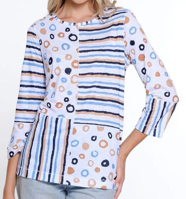 Creme Brulee-Plus 3/4 Slv Scoop Neck Multi Panel Top