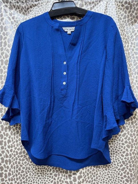 Split Neck Blouse with Ruffle Sleeve