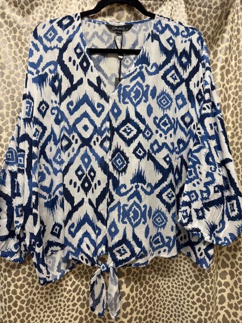 Printed Ikat Bat-Sleeve Top