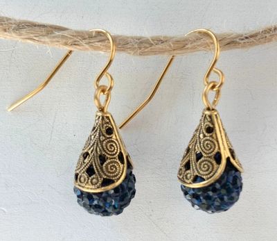 Filigree Bead Cap Rhinestone Earrings