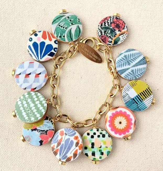 Folk Art Wooden Discus Charm Bracelet