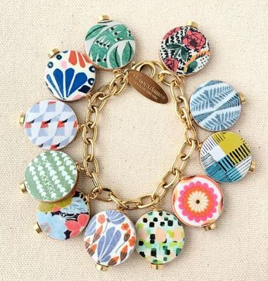 Folk Art Wooden Discus Charm Bracelet