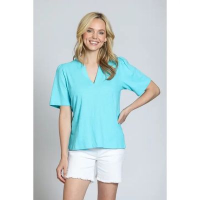 Split Neck Tee -Capri Blue