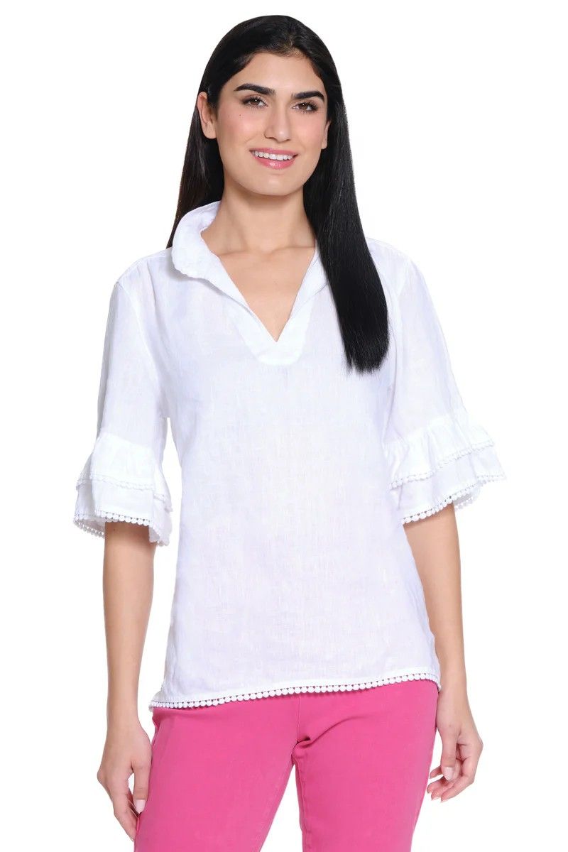 Solid Popover w/Flounce Sleeve