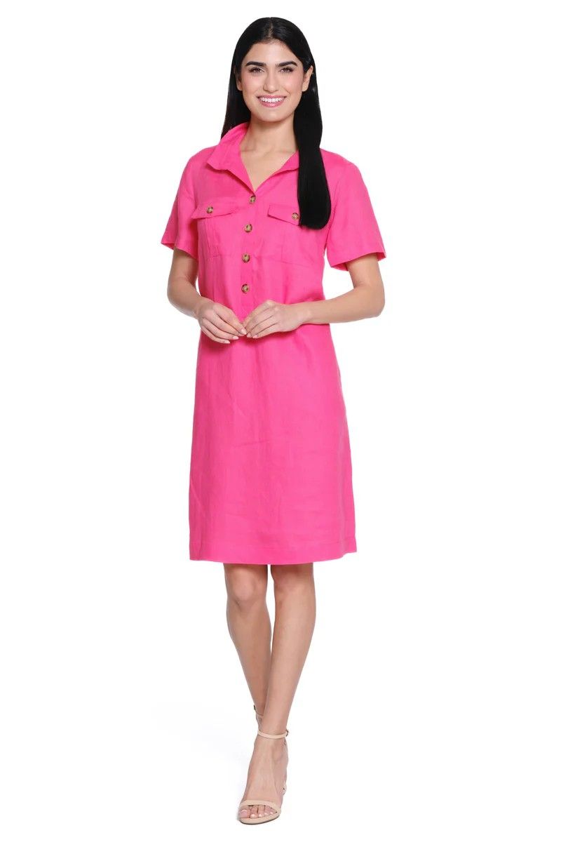Button Up Dress w/Flap Pockets &amp; Wire Collar
