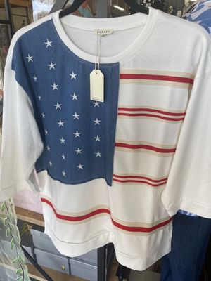 American Flag Sweatshirt Knit Top