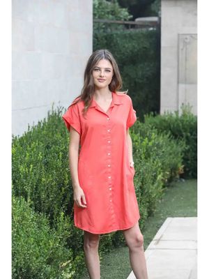 APNY-Shirt Dress-Hot Coral