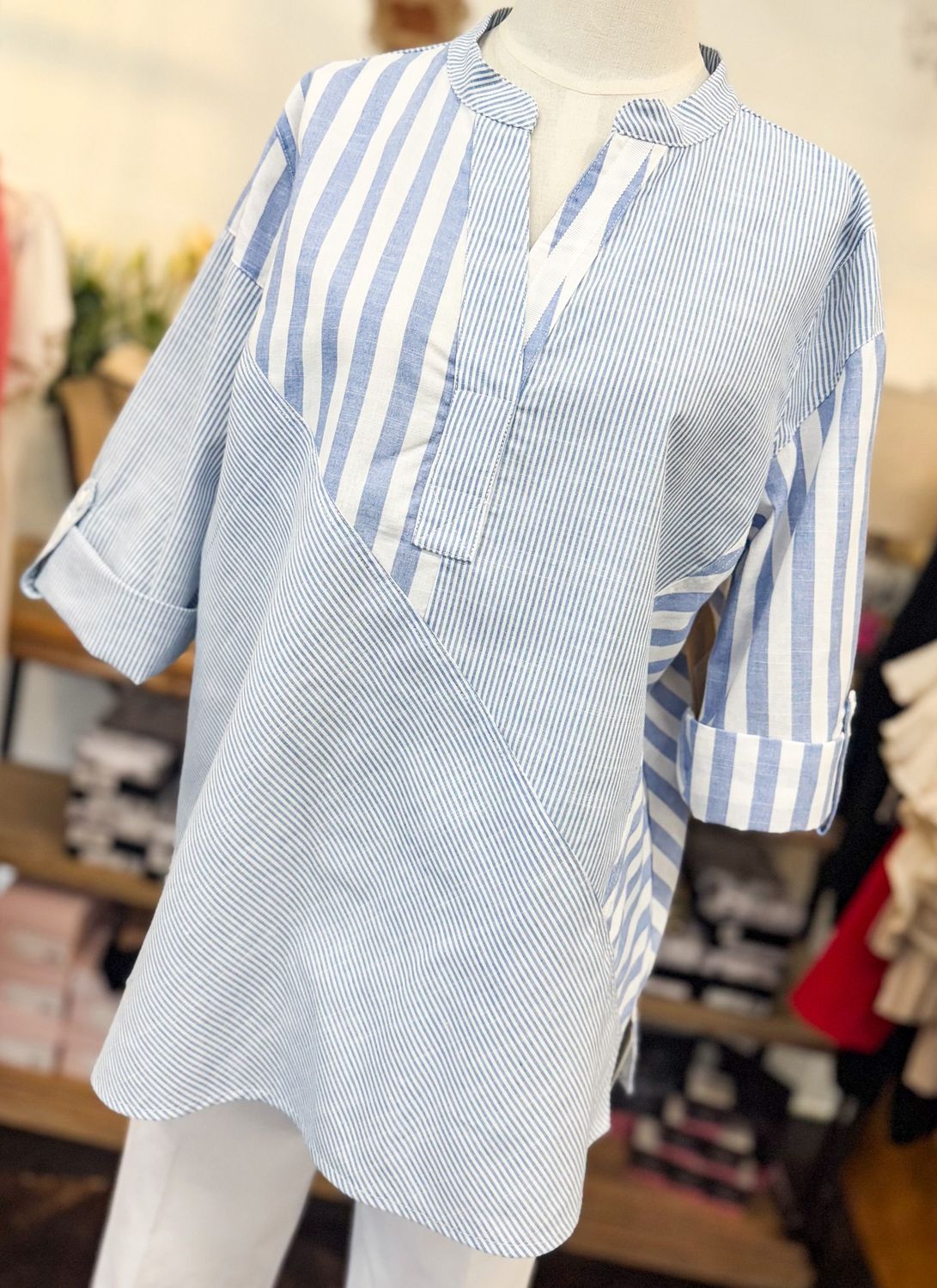 Mixed Stripe Popover Top