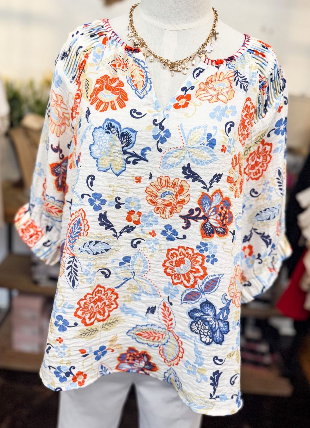 Print Peasant Top