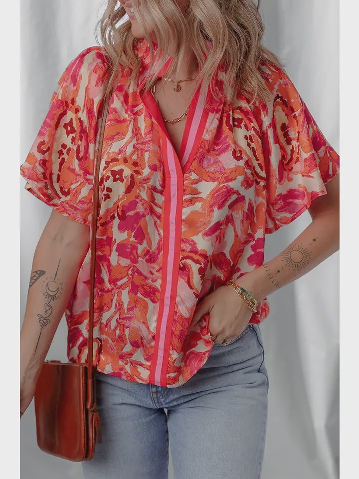 Orange/Pink Abstract Top