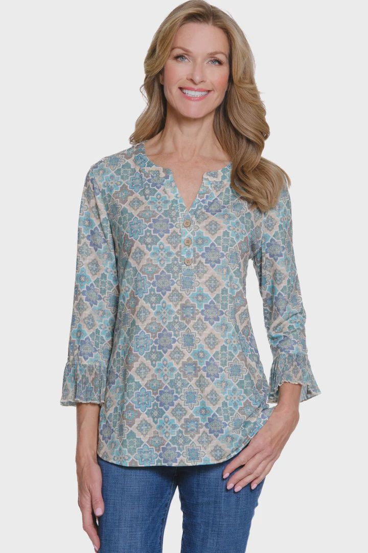 Seafoam-Pleated Flounce Top