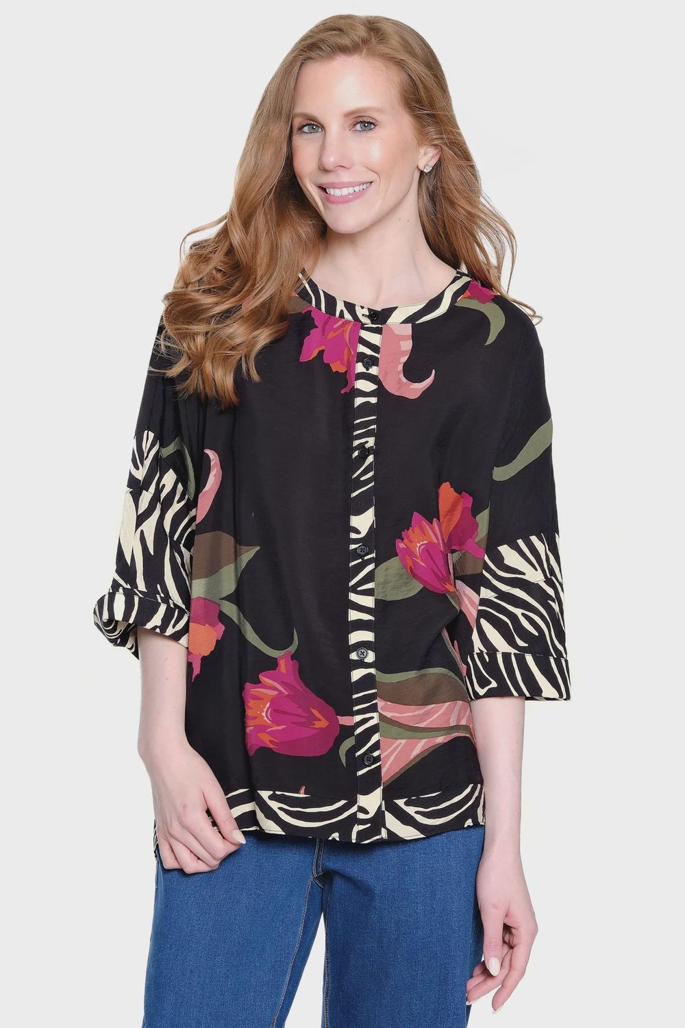 AM-Zebra Print Trim Top