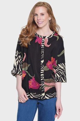 AM-Zebra Print Trim Top