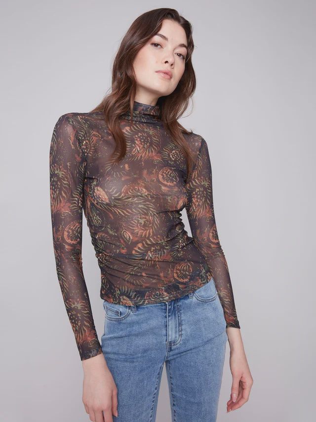 CB-Printed Mock Neck Top