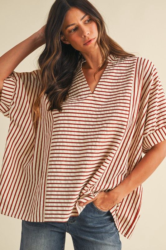 Annie-Stripe Ruffle Blouse